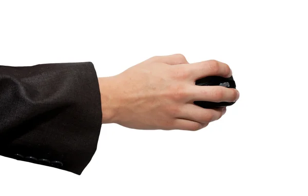 Mouse de computador na mão e reflexão isolado no branco — Fotografia de Stock
