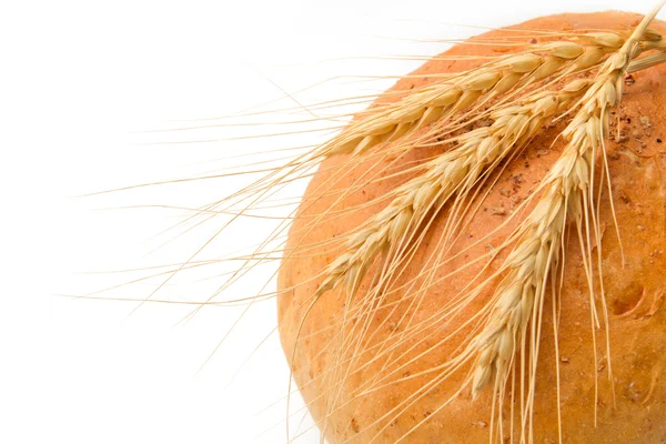 Weizen und Brot auf weißem Hintergrund — Stockfoto