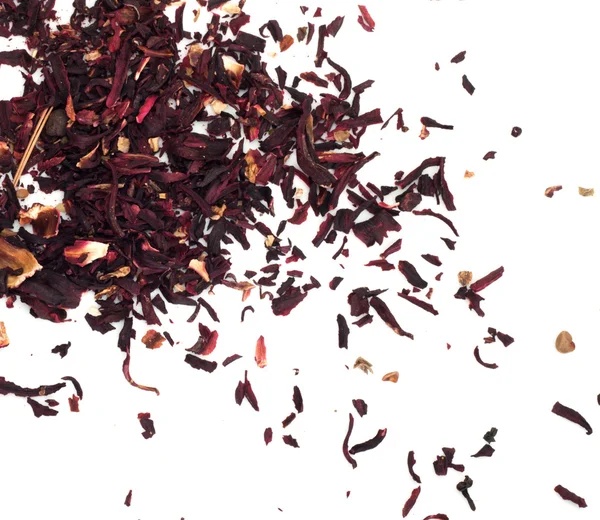Chá vermelho de hibisco, também conhecido como carcade no fundo branco — Fotografia de Stock