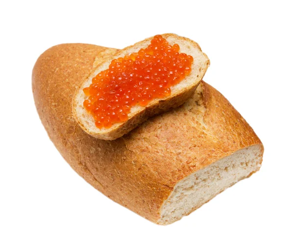 Икра и хлеб на белом фоне — стоковое фото
