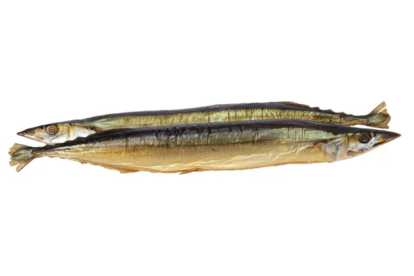 白地に秋刀魚の燻製 — ストック写真