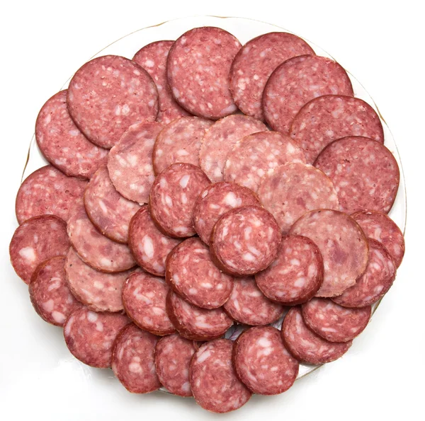Sliced ​​sausage on a plate — Stock Photo, Image