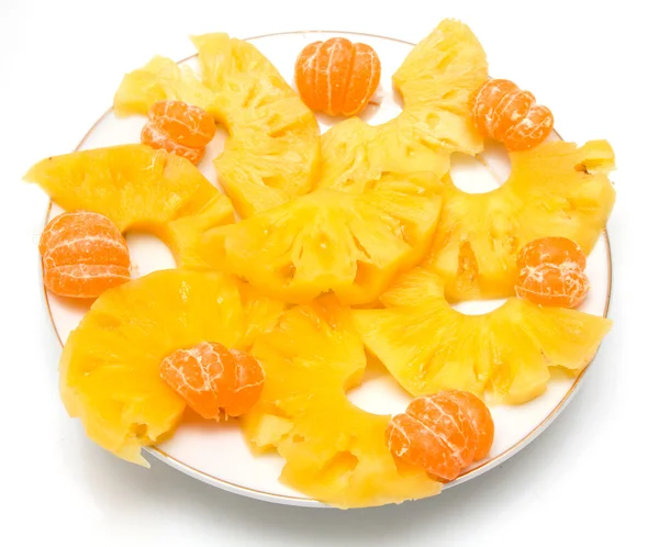 Tangerines with pineapple on a white background — Stock Photo, Image