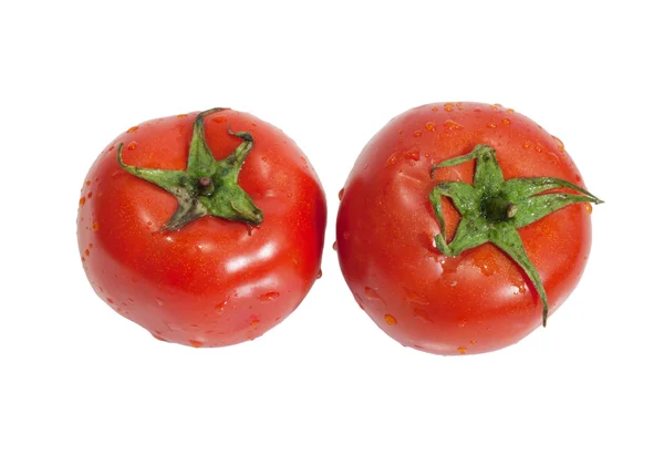 Dvě rajčata na bílém pozadí — Stock fotografie
