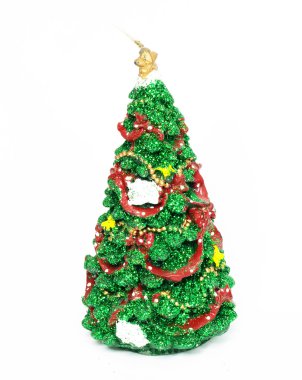 Image of Christmas fir tree decorated with red and golden toy ba clipart