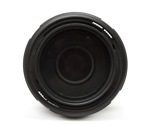 Lente de câmera preta isolada em fundo branco — Fotografia de Stock