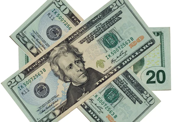 Банкнота за 20 долларов, изолированная на белом с вырезкой . — стоковое фото