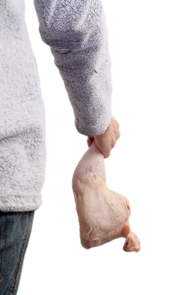 Kuřecí stehno v ruce — Stock fotografie