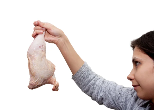 Pierna de pollo en la mano — Foto de Stock