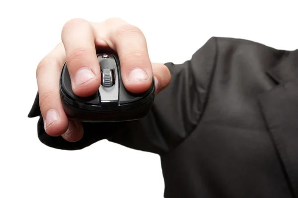 stock image Computer mouse in hand and reflection isolated on white