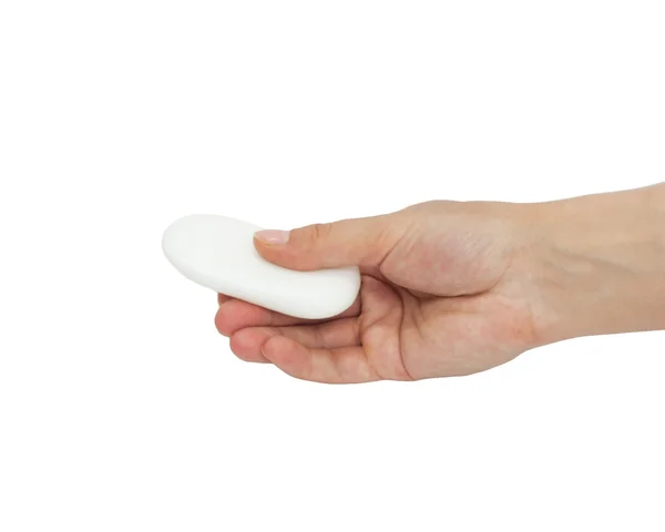 Σαπούνι στο χέρι απομονωμένο σε λευκό φόντο — Φωτογραφία Αρχείου