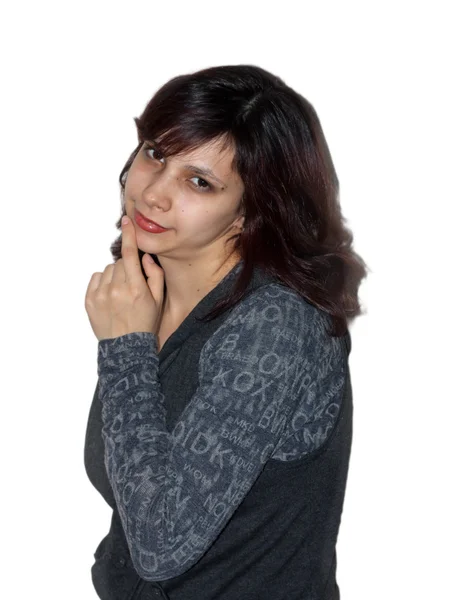 美しさと暗い毛を持つセクシーな女性のフロント ビュー — ストック写真