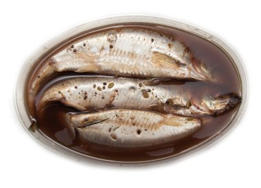 Spicy salted herring on a white background clipart