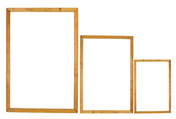 白い背景の上の 3 つの木製フレーム — ストック写真