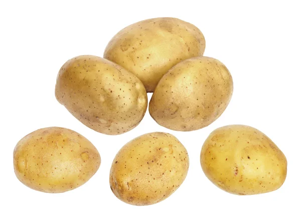 Beyaz zemin üzerinde ve yıkanmış taze patates — Stok fotoğraf