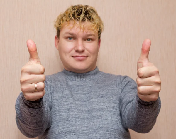 Portrait of a man raise a finger up — Stock Photo, Image