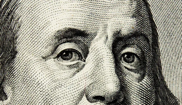 Billete de cien dólares, fondo de ojo Franklin, texturas — Foto de Stock