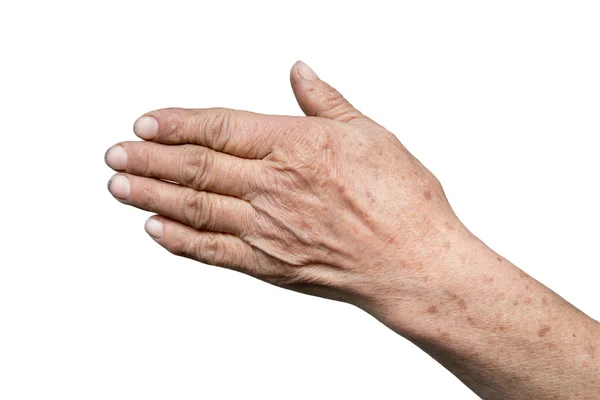 Рука бабусі на білому тлі — стокове фото