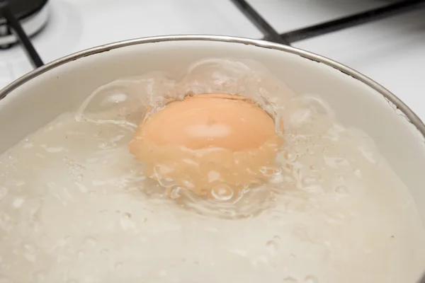 O ovo cozinha-se em uma panela — Fotografia de Stock