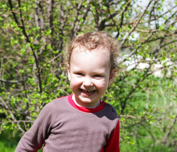Улыбающийся мальчик на зеленом фоне — стоковое фото