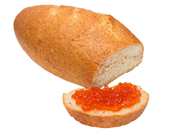 Kaviar und Brot auf weißem Hintergrund — Stockfoto