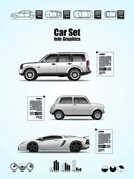 Conjunto de coches, elementos vectoriales, gráficos de información — Archivo Imágenes Vectoriales