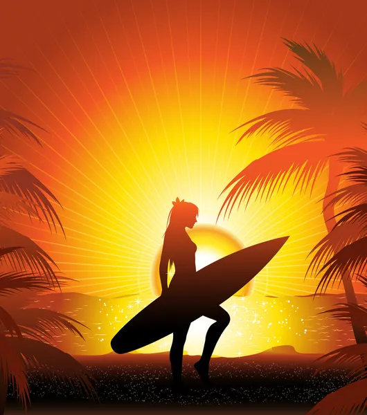 Surfista en la playa — Archivo Imágenes Vectoriales