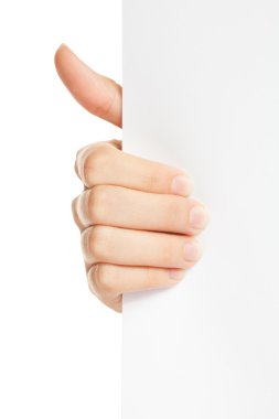 Advertising: Hand holding white empty paper clipart