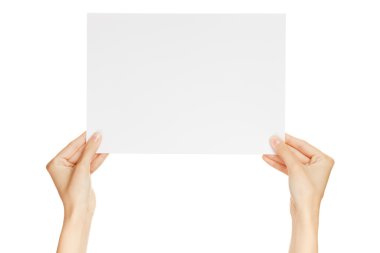 Hands holding paper isolated on white clipart