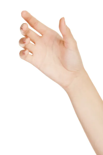 아름 다운 여 자가 손을 잡고에 고립 된 흰색 배경 — 스톡 사진