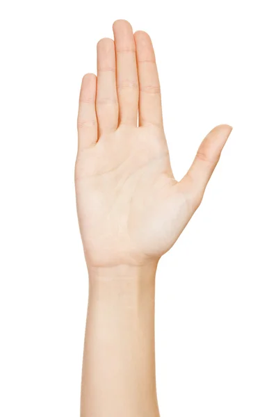 Frau macht Handzeichen. isoliert auf weißem Hintergrund — Stockfoto