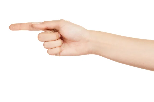 Woman hand. Gesture direction on the left — Stock Photo, Image