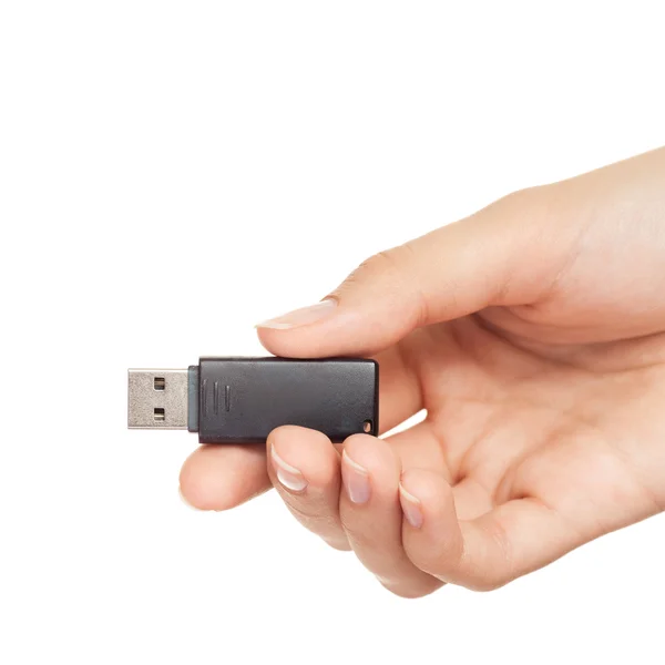 Flash drive in hand isolated on white background — Stock Photo, Image