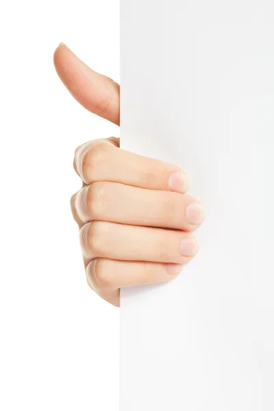 Διαφήμιση: Χέρι που κρατά το λευκό κενό χαρτί — Φωτογραφία Αρχείου