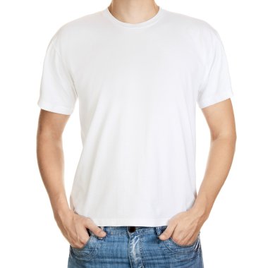 White t-shirt on a young man template isolated on white backgrou clipart
