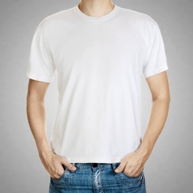 White t-shirt on a young man template on gray background clipart