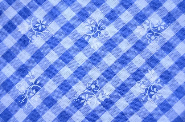 Pretty Blue Checked Material With Flowers — Stock Photo, Image