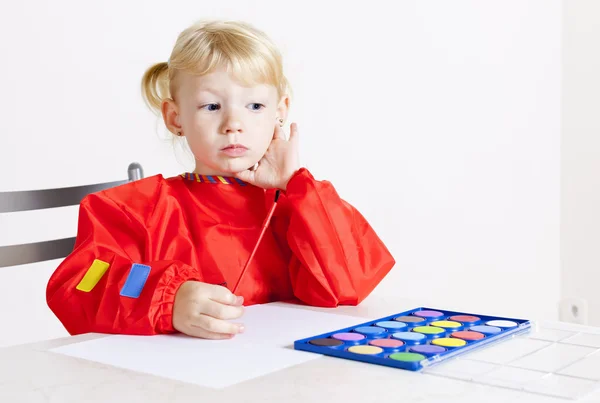 Little girl painting with watercolors — Stock Photo, Image