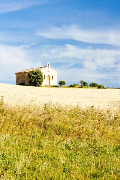 穀物畑、プラトー ・ ド ・ ニース、プロヴァンス、フランスのチャペル — ストック写真