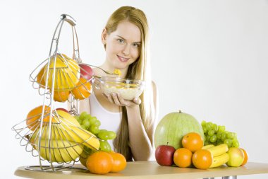 Woman during breakfast clipart