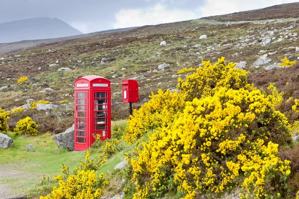 İskoçya yakınlarındaki telefon kulübesi ve posta kutusu — Stok fotoğraf