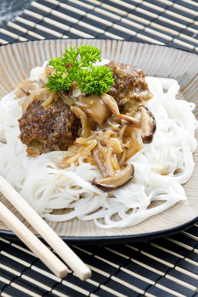 Minced meat balls with mushrooms the Asian — Stock Photo, Image