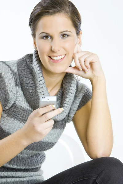 Portret kobiety z telefonu komórkowego — Zdjęcie stockowe