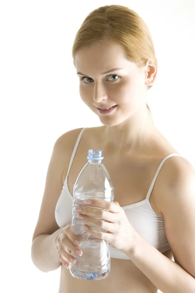 Portrait de femme avec bouteille d'eau — Photo