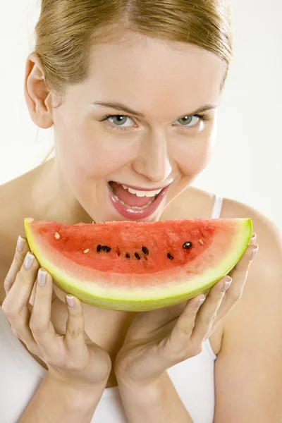 Retrato de mujer con melón — Foto de Stock