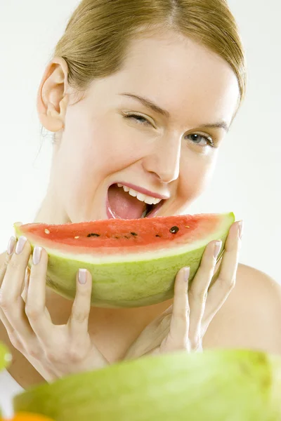 Retrato de mujer con melón —  Fotos de Stock