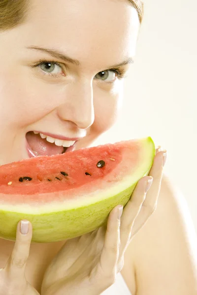 Portrait of woman with melon — Stock Photo, Image