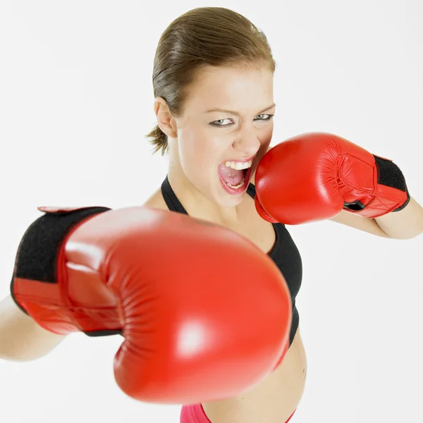 Жінка з боксерськими рукавичками — стокове фото