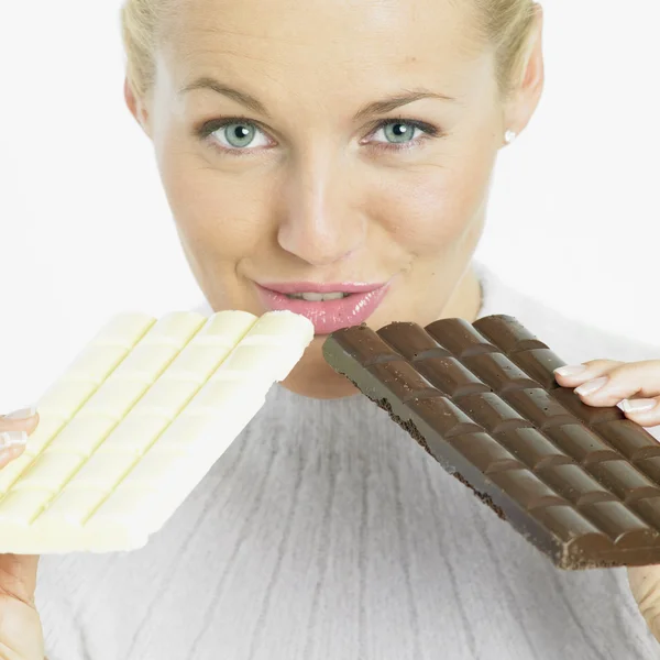 Nő, csokoládé — Stock Fotó