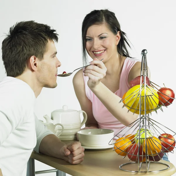 Couple during breakfast — Stock Photo, Image